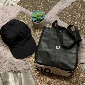 🌹lululemon • Black Nylon Running Casual Unisex Adjustable Hat with free bag